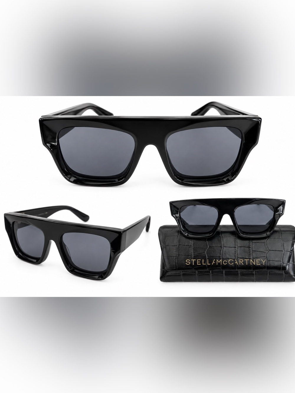 Stella McCartney Black Square Bio-Acetate Oversized Sunglasses + Case